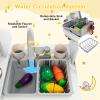 Costzon Corner Play Kitchen, Wooden Toddler Kitchen Playset w/Lights and Sounds, Water Circulation System, Washing Machine,Accessories, Kids Kitchen Playset for Boys,Girls (Grey) view 3