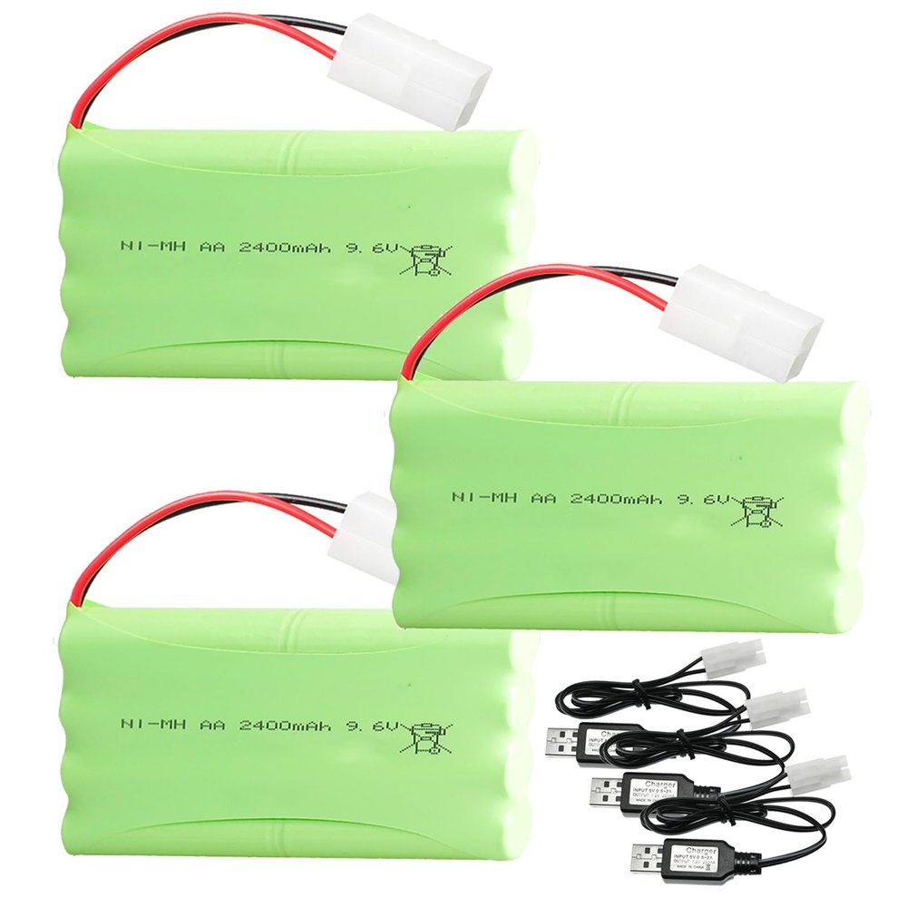 HRYHWASE 3Pcs 9.6V 2400mAh NI-MH AA Battery Pack RC Replacement Rechargeable Battery with KET-2P USB Charger Cable for Toys,Drone,Remote Control Car Accessory