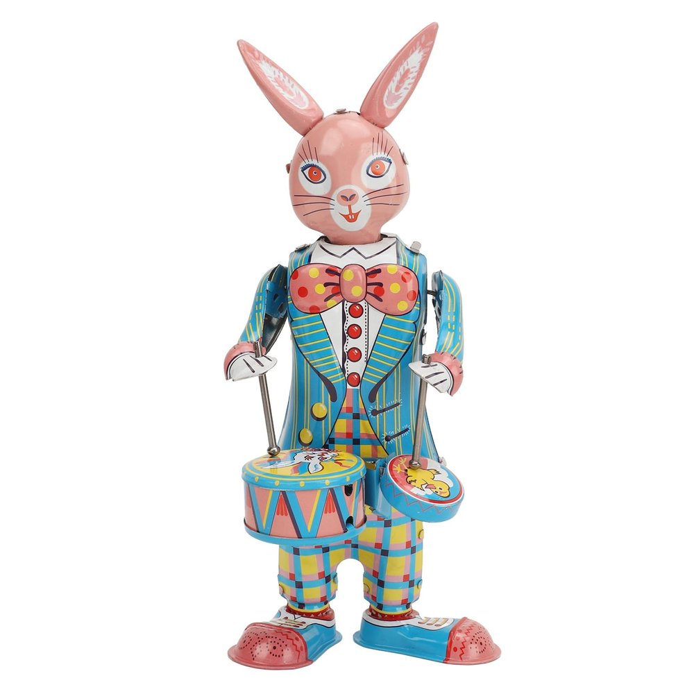 BYERZ Retro Rabbit Clockwork Toys, Rabbit Wind Up Toys Simple Fine Workmanship Swinging Drumming Tinplate for Collection