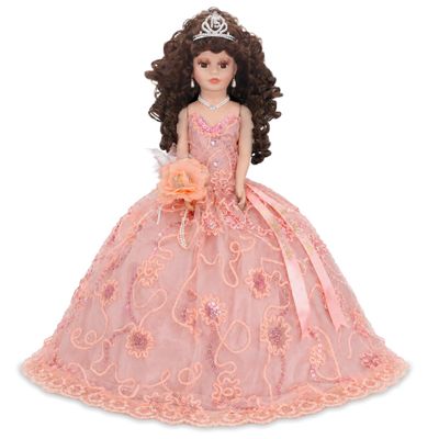 18 Quinceaera Last Doll with Umbrella Dress Stand ltima Mueca Mis Quince Aos Keepsake, Traditional Hispanic Mis 15 Doll, Ceremony & Table Centerpiece, Fully Accessorized KK18725-29 (Blush)