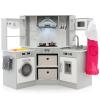 HONEY JOY Corner Kids Kitchen Playset, Wooden Play Kitchen for Toddlers, Range Hood, Water Circulation, Water Dispenser, Storage Box, Little Chef Pretend Toy Kitchen Set w/Lights & Sounds, Gray view 1