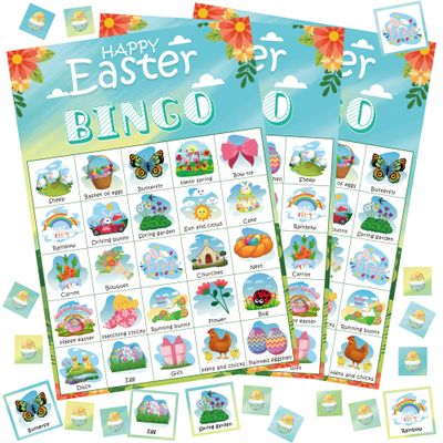 OHOME Easter Bingo Games for Kids Basket Stuffers | Easter Crafts Toys for Boys Girls Adults Teens,Classroom Activities Gifts Party Favors - Easter Basket Essentials (24 Players)