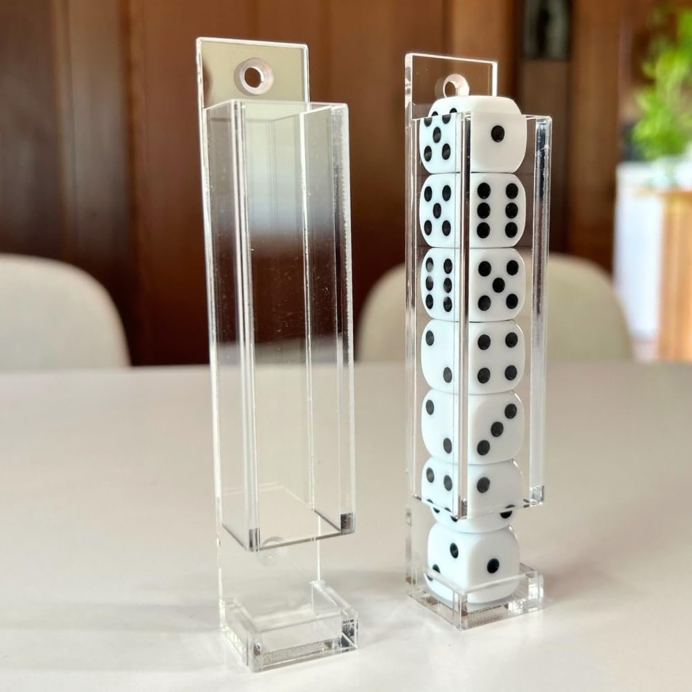 Beer Die Snappa Acrylic Dice Dispenser Holder Box + 7 White Playing Die + Screws Casino Game Nights (2pk + 7 Dice, Clear)