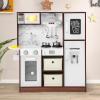 HONEY JOY Kids Kitchen Playset, Wooden Little Chef Pretend Play Toy Kitchen Set, Range Hood & Microwave with Lights, Water Dispenser, Fabric Drawer, Play Kitchen for Toddler Boys Girls, Coffee view 3