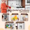 HONEY JOY Kids Kitchen Playset, Wooden Little Chef Pretend Play Toy Kitchen Set, Range Hood & Microwave with Lights, Water Dispenser, Fabric Drawer, Play Kitchen for Toddler Boys Girls, Coffee view 4