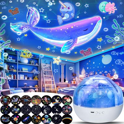 21 Sets of Films, Night Light Projector for Kids Bedroom, Star Projector Night Lights for Kids Baby Girls with 360 Rotating, Birthday, Christmas, Nursery, Room Decor