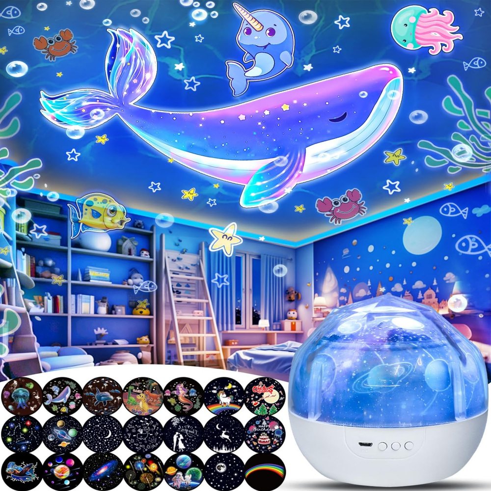 21 Sets of Films, Night Light Projector for Kids Bedroom, Star Projector Night Lights for Kids Baby Girls with 360 Rotating, Birthday, Christmas, Nursery, Room Decor