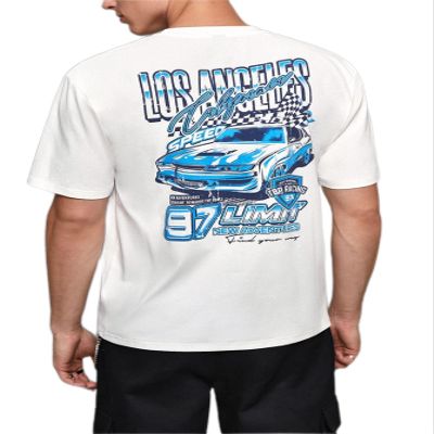 1pc Car & Letter Graphic Tee (Color : White, Size : Medium)