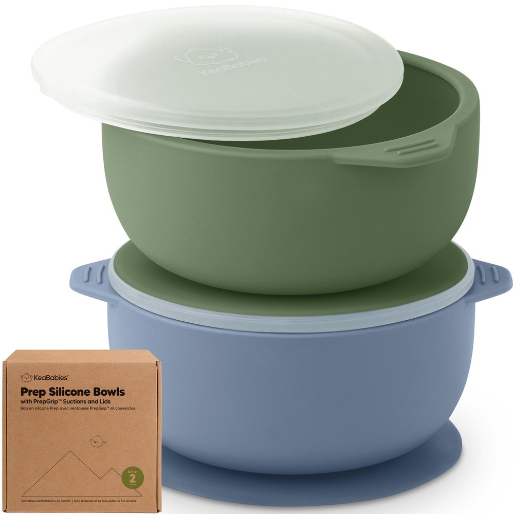KeaBabies 2-Pack Baby Bowls with Suctions, Lids - Silicone Toddler Suction Bowls for Baby Boy, Girl, Kids, Food Grade Silicone, BPA-Free, Dishwasher Safe, Toddler Eating Essentials (Slate)