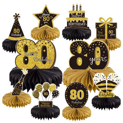 10PCS 80th Birthday Decorations Centerpieces for Table Decorations,Gold Black Happy 80th Birthday Honeycomb Table Topper Birthday Party Decoration for Men (Gold & Black, 80 Years)