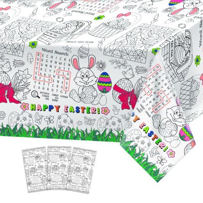 3 Pack Large Happy Easter Coloring Tablecloth - Giant Easter Color-in Paper Poster, Rectangle Cute Bunny Activity Coloring Table Cloth for Spring Easters Party Craft Decorations Favors, 54 x 108 Inch