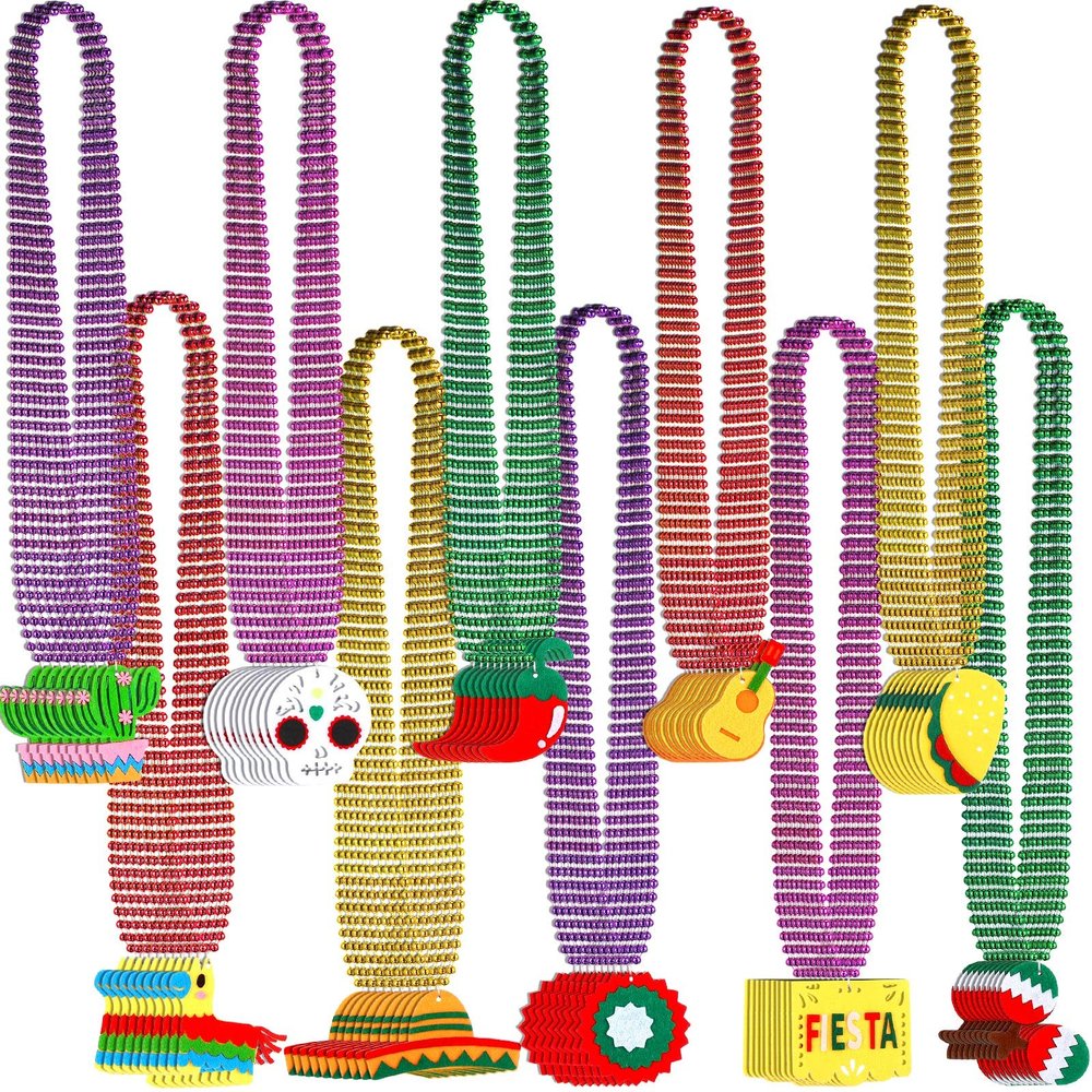 Bucherry 200 Pcs Cinco De Mayo Necklaces Bead Fiesta Decorations Mexican Necklace Mexican Party Favors Mexican Birthday Party Decorations for Luau Photo Props Fancy Dress Parties Carnivals