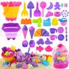 Elovien Beach Sand Toys, 50Pcs Sandbox Toys with 2 Collapsible Buckets, Mesh Backpack Bag, Shovels, Ice Cream, Cake & Castle Sand Molds, Summer Outdoor Travel Toys for Kids Toddlers Girls view 1