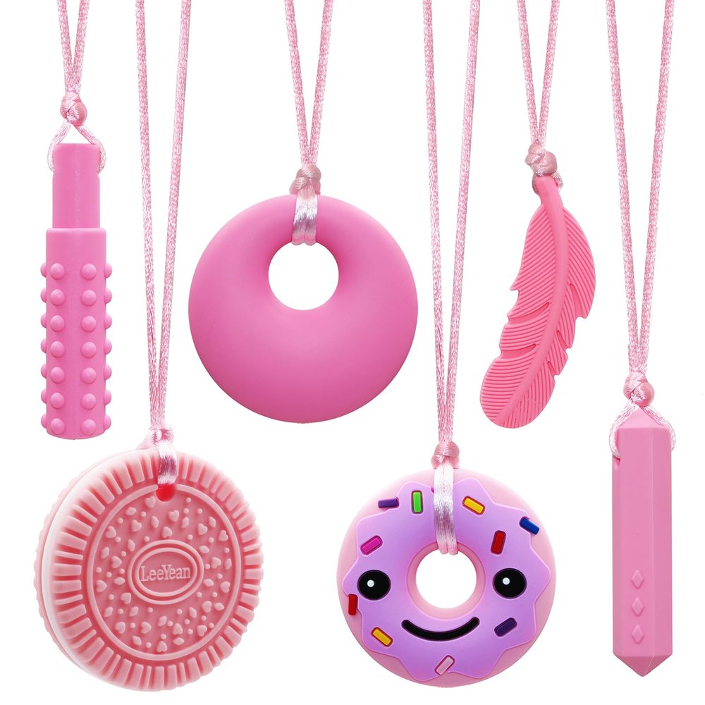 Chew Necklaces for Sensory Kids, Silicone Chewy Necklace for Children with Autism, ADHD, SPD, Chewing, 6 Pack Autism Sensory Toys
