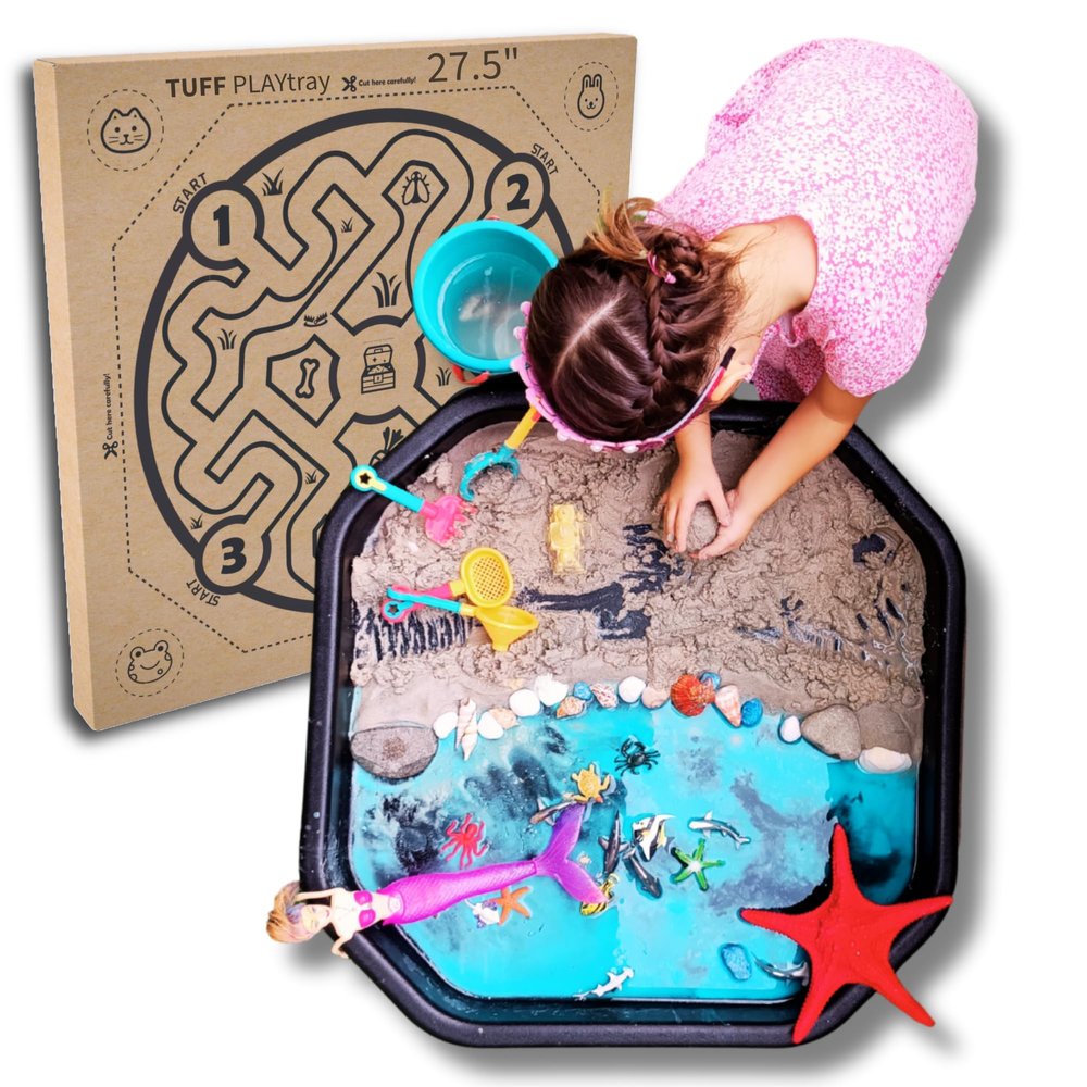 Learning Through PLAYtrays Black TUFF Tray, Small 27.5" Textured Sensory Play Tray for Kids, A Canvas for Creativity Sensory Bin, Sand and Water PLAYtray