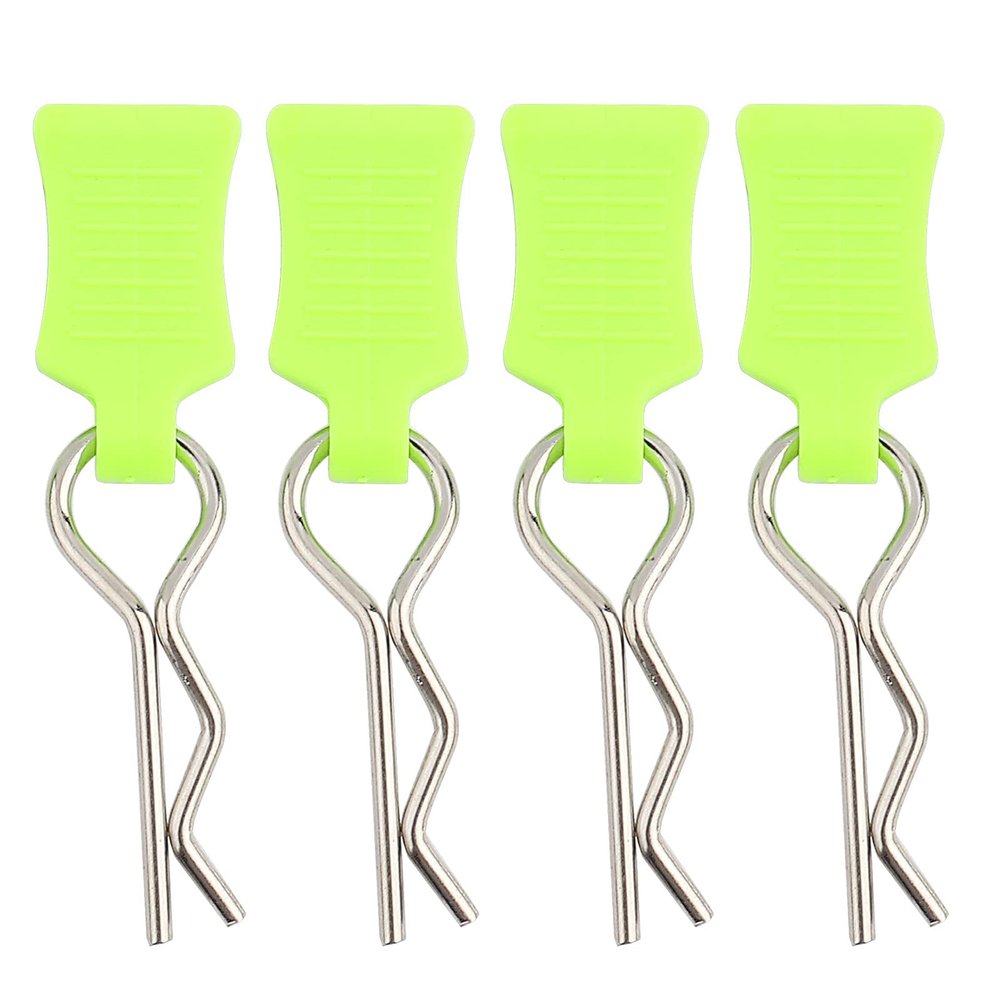 CDQL RC Body Clips Bent Springy R Pins,Body Shell Clip Pin Fixing Bracket Set,RC Model Bent Body Clip Accessory for 1/8 1/10 1/12 RC Car (Yellowish Green)