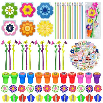 134 Pcs Flower Summer Party Favors Bulk,Daisy Tea Party Supplies Goodie Bag Stuffers, Garden Birthday Gifts, Spring Classroom Prizes, School Stationery Set with Notebooks Pens Pencils Stickers
