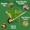 John Deere Deluxe 34" Wheelbarrow and Garden Set Includes 5 Realistic Gardening Tools,Gardening Apron, Gardening Gloves, Large Metal Wheelbarrow with Wooden Handles, Outdoor Toy Ages 5+ view 3
