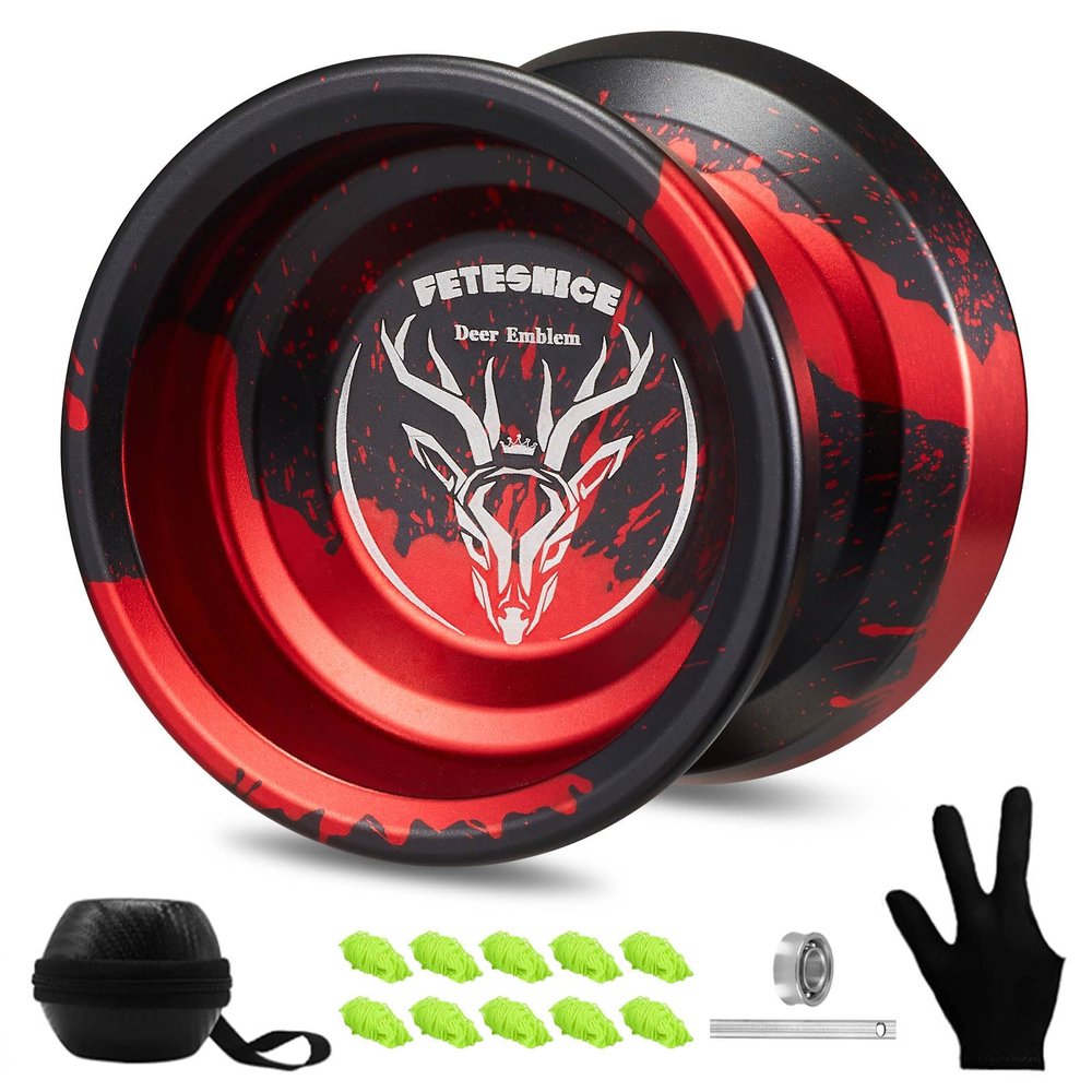 FETESNICE LY10 Yoyo for Kids 8-12 or Above, Responsive Yoyo Professional with Dual Function, Unresponsive Trick Yo yo for Adults with 10 Yo-yo Strings and Removal Bearing Tool (Black-Red)