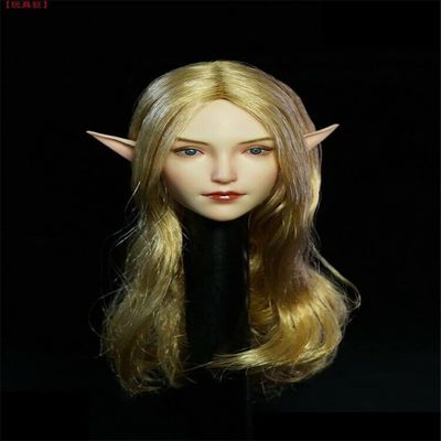 1/6 Scale Beauty Elf Girl Pale Skin Planted Hair Head Sculpt Carved for 12inch Action Figure Body Collection (Long Blonde Hair)