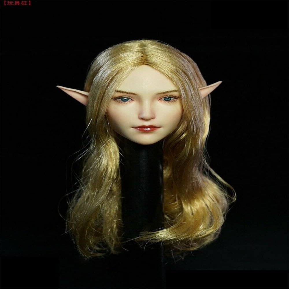1/6 Scale Beauty Elf Girl Pale Skin Planted Hair Head Sculpt Carved for 12inch Action Figure Body Collection (Long Blonde Hair)