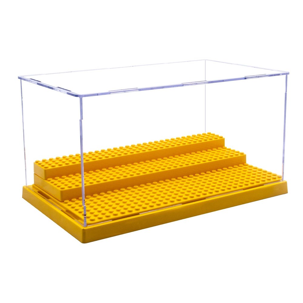 Minifigure Display Case for Action Figures Blocks, Dustproof Acrylic Display Box Storage with 3 Movable Steps for Collection Models Minifigures, Bricks Blocks Toys