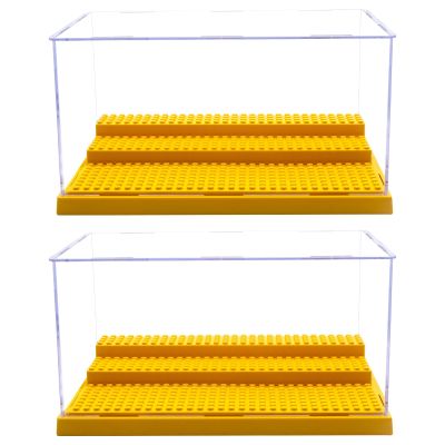 Minifigure Display Case for Action Figures Blocks, Dustproof Acrylic Display Box Storage with 3 Movable Steps for Collection Models Minifigures, Bricks Blocks