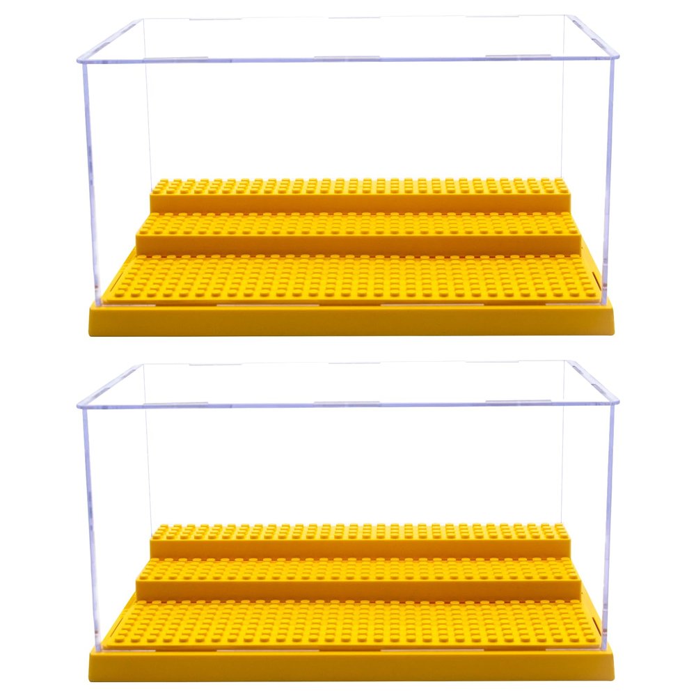 Minifigure Display Case for Action Figures Blocks, Dustproof Acrylic Display Box Storage with 3 Movable Steps for Collection Models Minifigures, Bricks Blocks