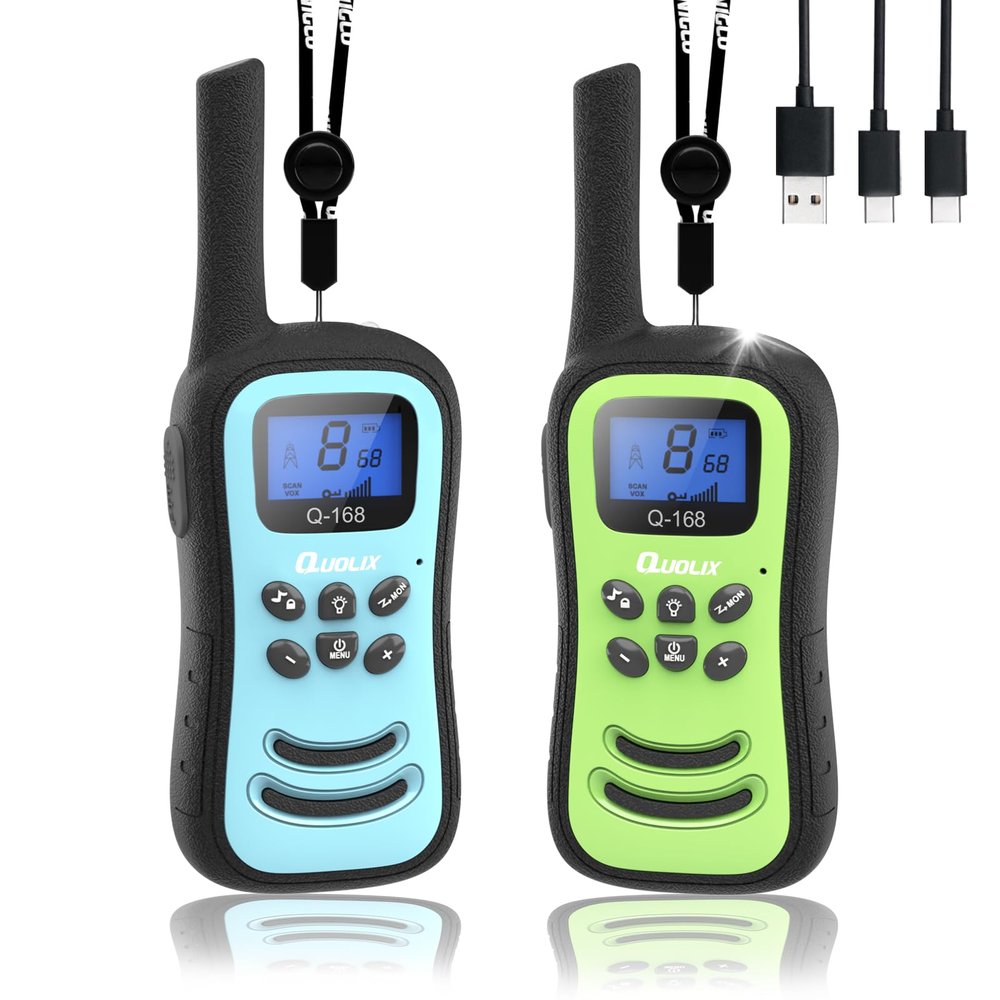 QUOLIX Walkie Talkies for Kids 2 Pack, Rechargeable Kids Walkie Talkies Toy for 3-12 YrO Boys, Long Range Walkie Talkie with 22 Channels & Flashlight Birthday Gifts for Xmas Outdoor Adventure