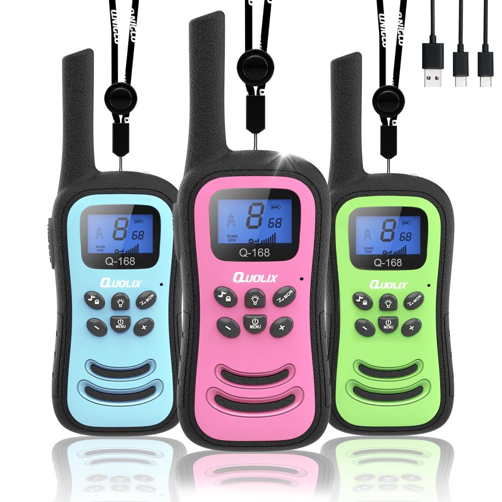 QUOLIX Walkie Talkies for Kids 3 Pack, Rechargeable Kids Walkie Talkies Toy for 3-12 YrO Boys, Long Range Walkie Talkie with 22 Channels & Flashlight Birthday Gifts for Kids Outdoor Adventure