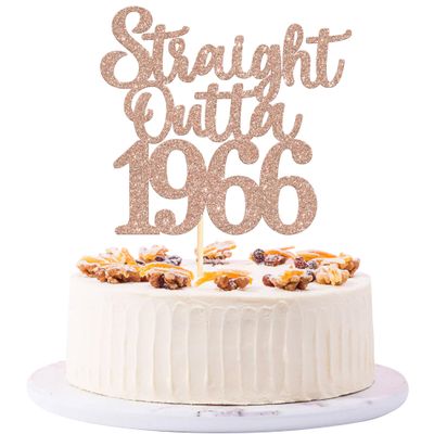 1 Pack 60th Birthday Cake Topper Glitter Straight Outta 1966 Sixty Awesome Since 1966 Cake Pick 60 Fabulous Cake Decorations for 60th Birthday Wedding Anniversary Party Supplies Rosegold