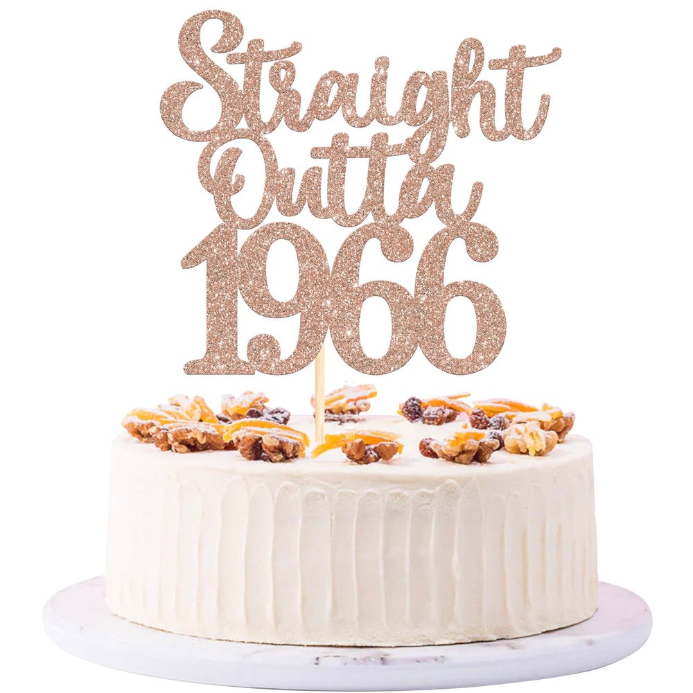 1 Pack 60th Birthday Cake Topper Glitter Straight Outta 1966 Sixty Awesome Since 1966 Cake Pick 60 Fabulous Cake Decorations for 60th Birthday Wedding Anniversary Party Supplies Rosegold
