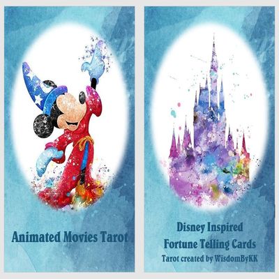 Animated Movies Tarot Cards Deck. Watercolor Splash Fairy Tale Images. Fairytale Characters Tarot Cards.