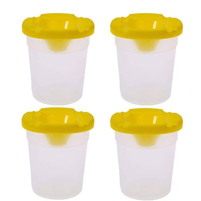 BE-TOOL 4 Pcs Non Spill Paint Pots with Double Cover Art Supplies Paint Cups with Lids for Paint Tinting Cup Cleaning Brushes 250 ML (Yellow)