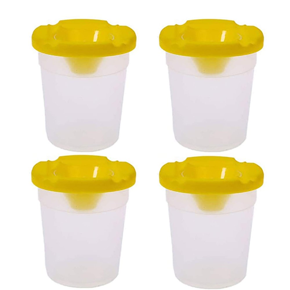 BE-TOOL 4 Pcs Non Spill Paint Pots with Double Cover Art Supplies Paint Cups with Lids for Paint Tinting Cup Cleaning Brushes 250 ML (Yellow)