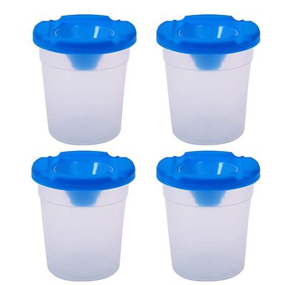 BE-TOOL 4 Pcs Non Spill Paint Pots with Double Cover Art Supplies Paint Cups with Lids for Paint Tinting Cup Cleaning Brushes 250 ML (Blue)