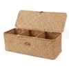 Moosky Wicker Shelf Baskets with Lid,Rectangular Seagrass Woven Storage Baskets with Dividers for Bathroom Organizer Small Bins Home Decor (Natural) view 1