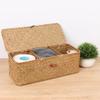 Moosky Wicker Shelf Baskets with Lid,Rectangular Seagrass Woven Storage Baskets with Dividers for Bathroom Organizer Small Bins Home Decor (Natural) view 3