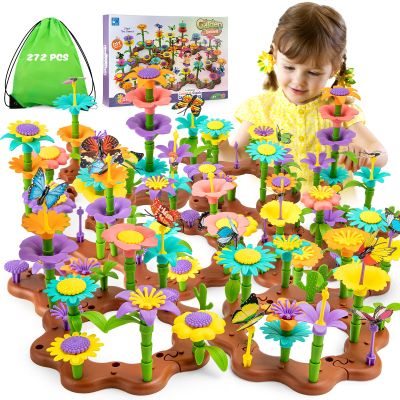 Funsland Flower Garden Building Toys for Girls: 272 PCS Kids Gardening Kit Set Gifts for 3 4 5 6 7 Year Old Toddler