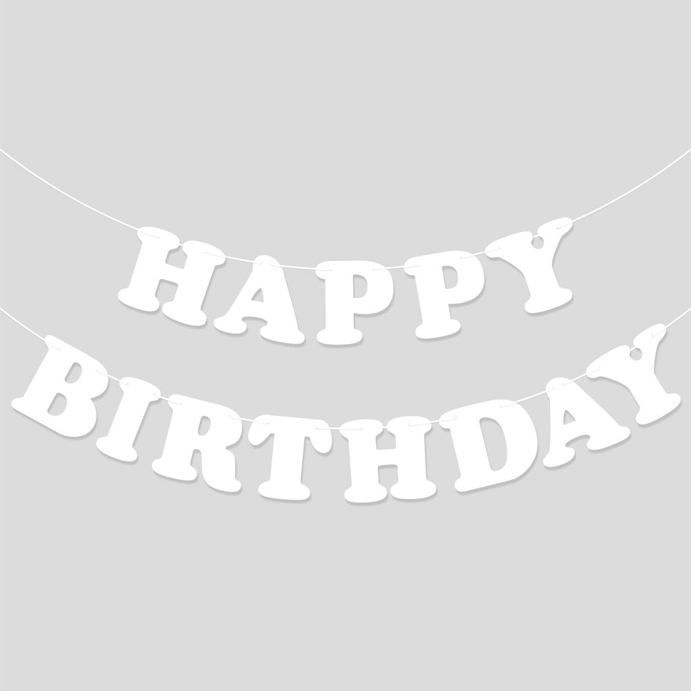 Adecortalk White Happy Birthday Banner Sign Birthday Backdrop Party Supplies for Kids Boys Girls Birthday Party Decorations