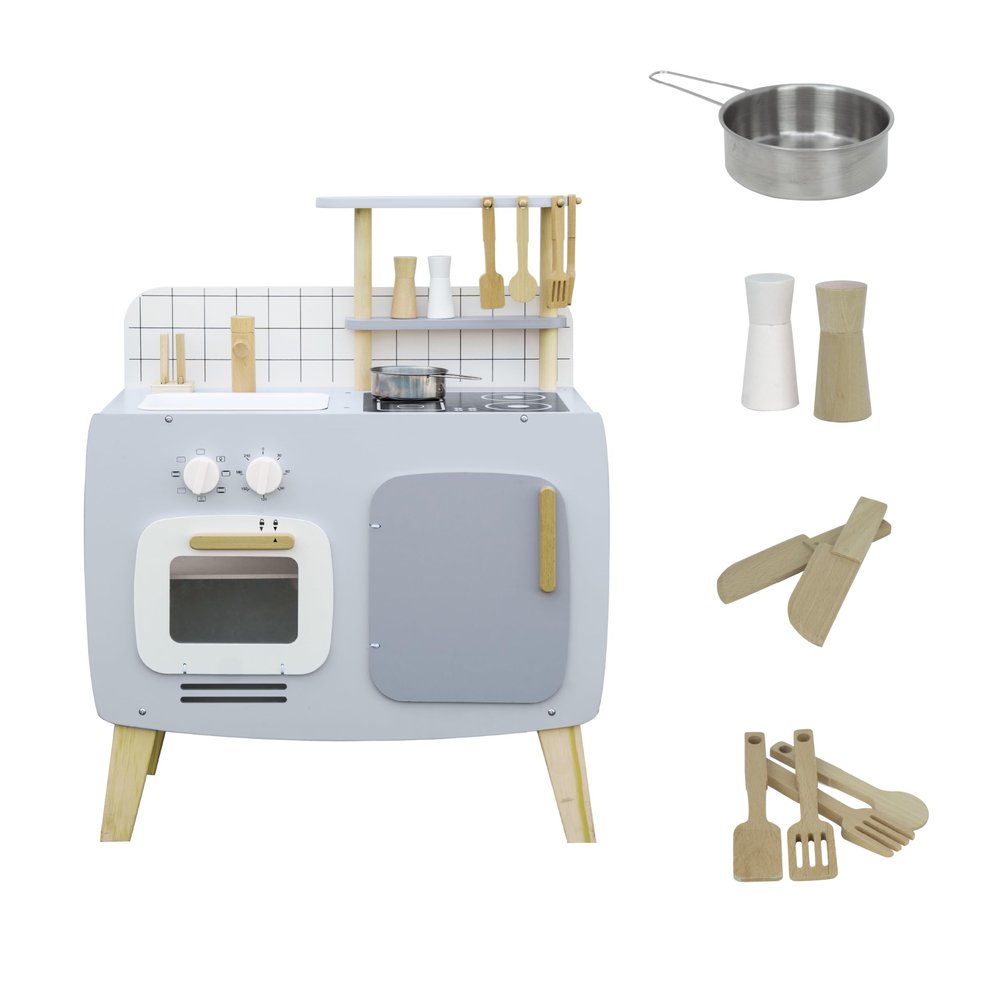 JOCCA - Children's Wooden Kitchen | Children's Toy Kitchen with Accessories | Vintage Retro Kitchen for Children | Wooden Toy Kitchen | Over 3 Years, 36 Months