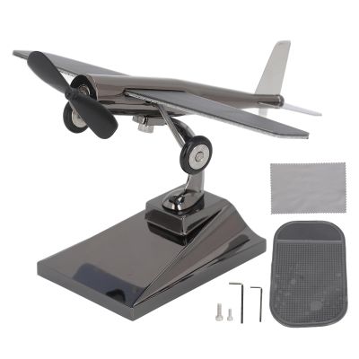 Miskall Solar Airplane, Airplane Ornaments, Rotating Propellers Zinc Alloy Plastic Easy Assembly Solar Powered Aircraft for Car Tabletop Office