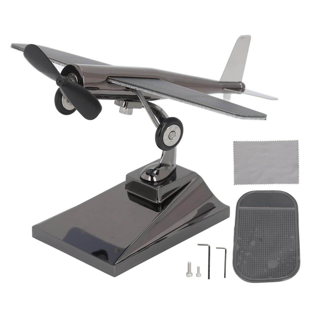 Miskall Solar Airplane, Airplane Ornaments, Rotating Propellers Zinc Alloy Plastic Easy Assembly Solar Powered Aircraft for Car Tabletop Office