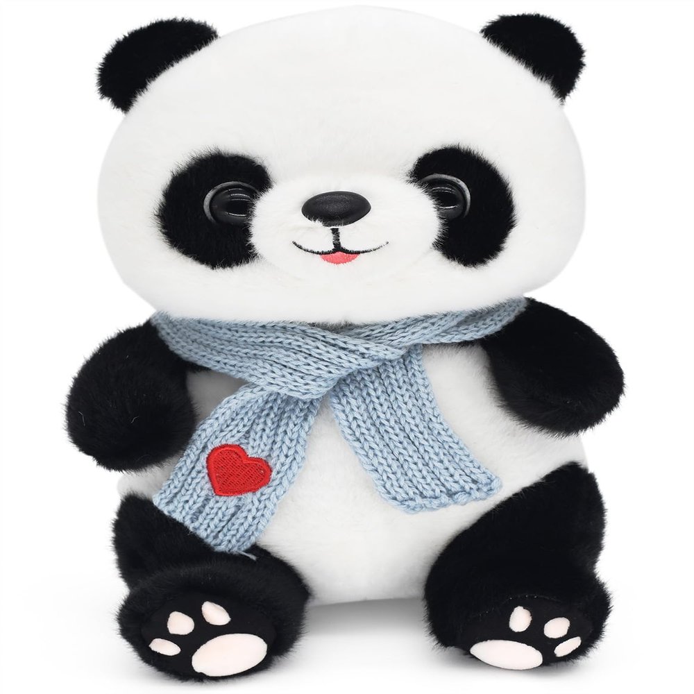 9.8'' Panda Dolls with Love Heart Scarf, Soft Stuffed Plush Animal Toys Plushies Birthday Gifts for Her/Girlfriend Lover Mom Kids (Blue)
