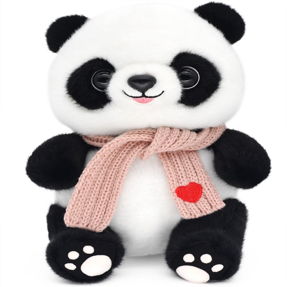 9.8'' Panda Dolls with Love Heart Scarf, Soft Stuffed Plush Animal Toys Plushies Birthday Gifts for Her/Girlfriend Lover Mom Kids (Pink)