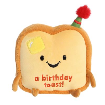 Aurora Witty JUST Sayin' A Birthday Toast Stuffed Animal - Expressive Characters for Decorative Charm - Quirky Birthday Gifts for Kids and Adults - Brown 8 Inches
