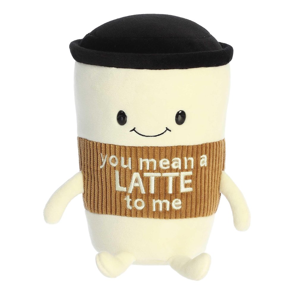 Aurora Witty JUST Sayin' You Mean A Latte Stuffed Animal - Expressive Characters for Decorative Charm - Quirky Birthday Gifts for Kids and Adults - White 9 Inches