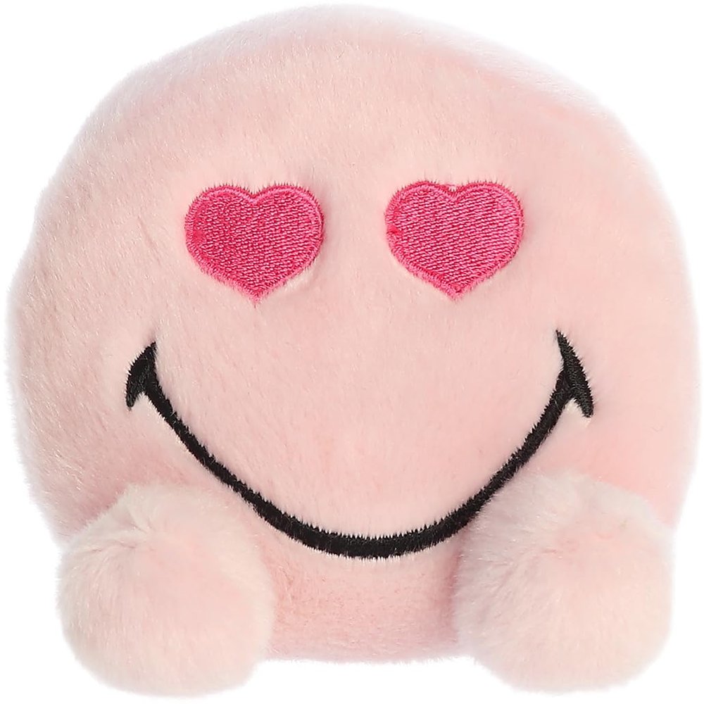 Aurora Colorful SmileyWorld Palm Pals Heart Eyes Stuffed Animal - Eye-Catching Designs - Whimsical Cuteness - Pink 5 Inches