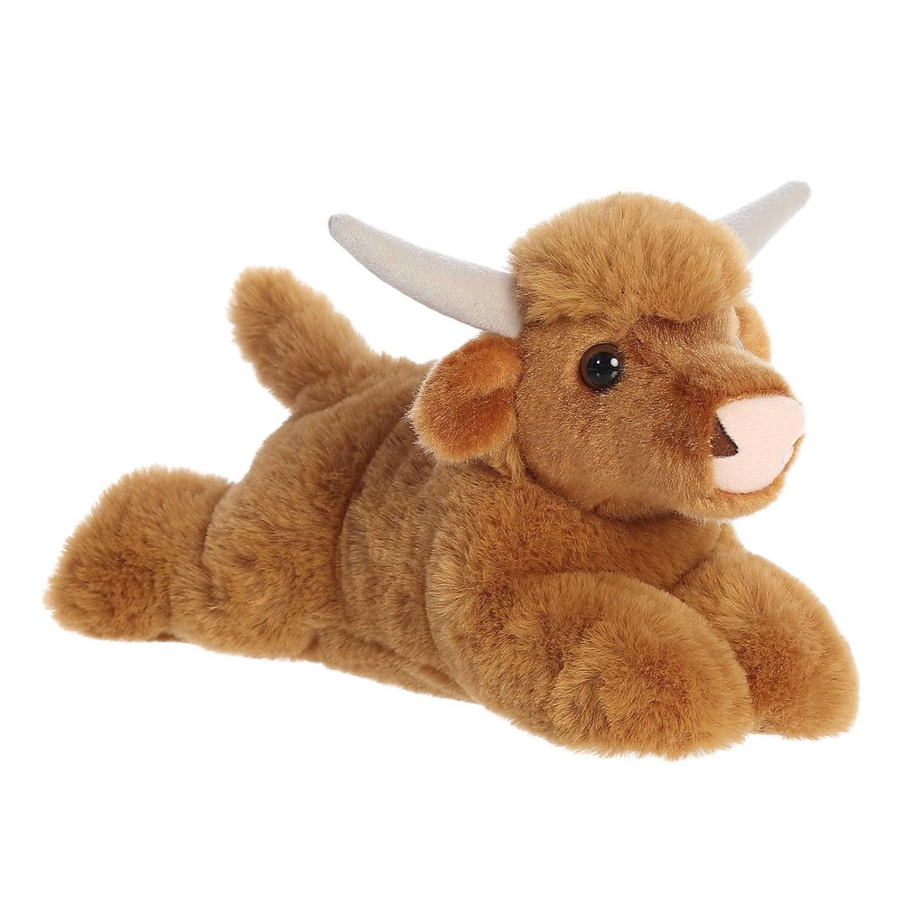 Aurora Adorable Mini Flopsie Highland Cow Stuffed Animal - Playful Ease - Timeless Companions - Brown 8 Inches