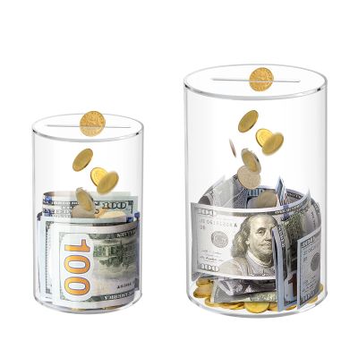 2 PCS Clear Acrylic Piggy Bank for Adults Kids, Clear Money Saving Jar Must Break to Open, Unopenable Piggy Bank for Cash Coins